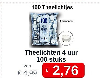 Theelichten 4 uur 100 stuks