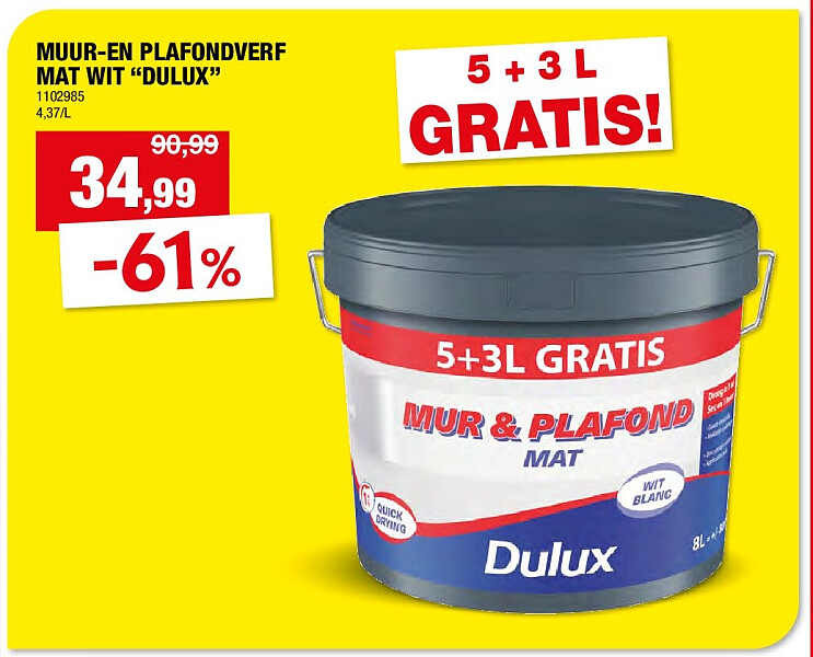 Dulux muur- en plafondverf mat 8l wit