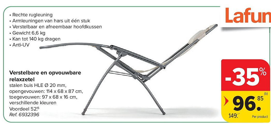 Verstelbare en opvouwbare relaxzetel