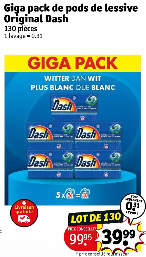 Giga pack de pods de lessive Original Dash 130 pièces