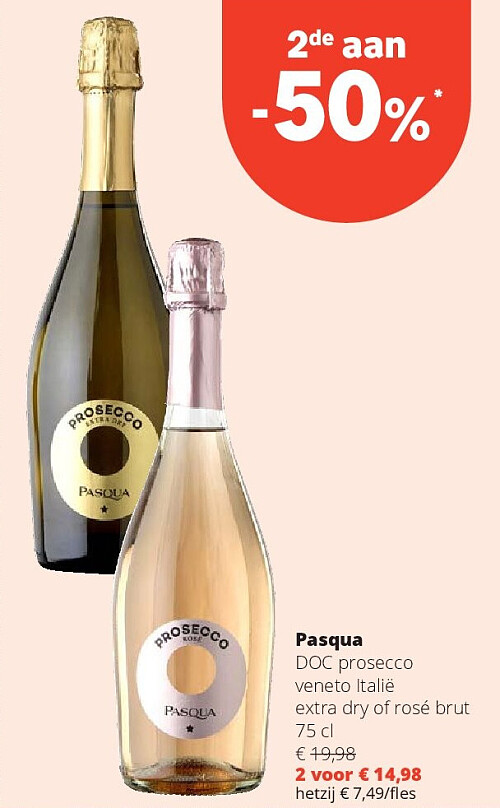 Pasqua DOC prosecco veneto Italië extra dry of rosé brut 75 cl