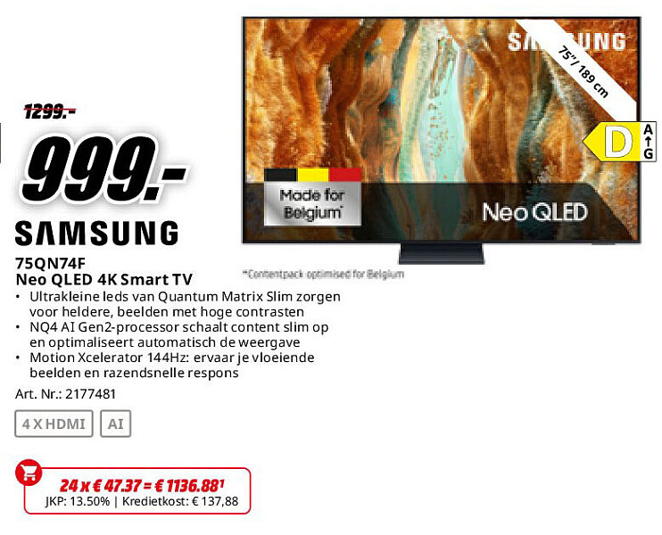 Samsung 75QN74F Neo QLED 4K Smart TV