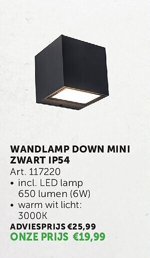 WANDLAMP DOWN MINI ZWART IP54
