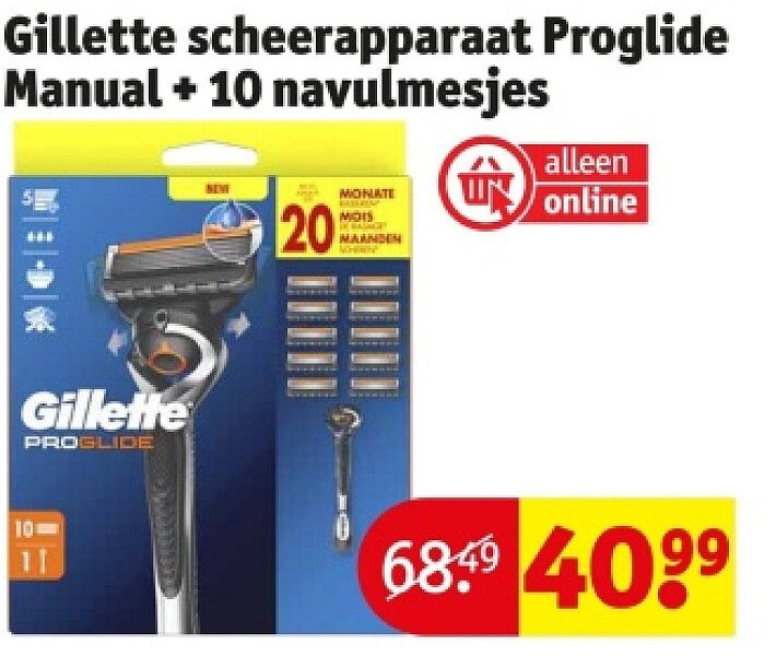 Gillette scheerapparaat Proglide Manual + 10 navulmesjes