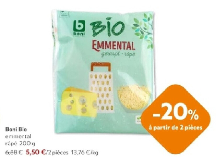 Boni Bio emmental râpé 200 g