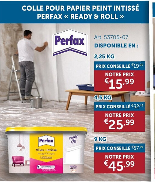 COLLE POUR PAPIER PEINT INTISSÉ PERFAX « READY & ROLL » 2,25 KG