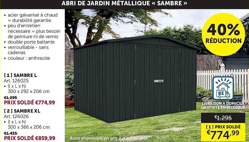 ABRI DE JARDIN MÉTALLIQUE « SAMBRE » SAMBRE L