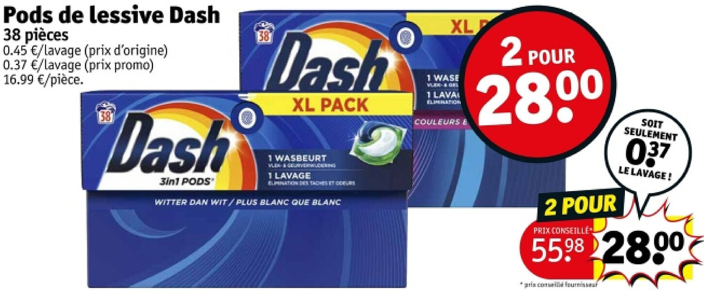 Pods de lessive Dash 38 pièces 2 POUR