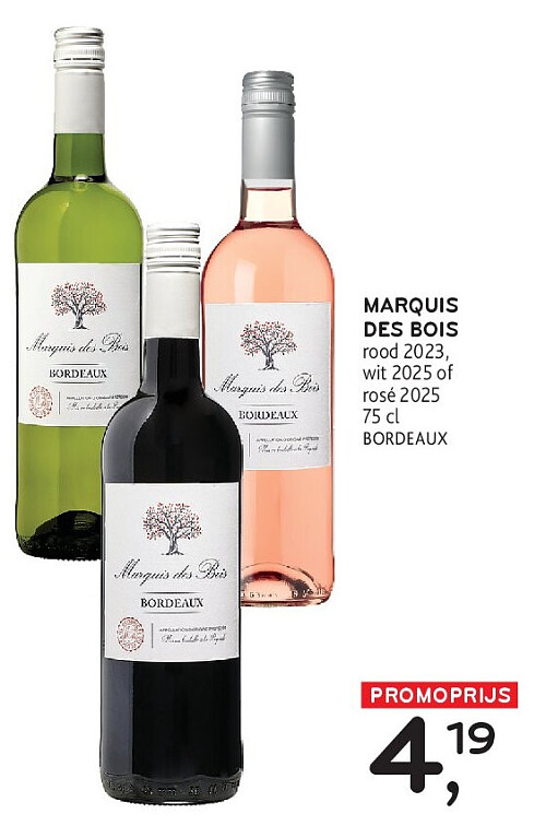 Marquis des Bois rood 2023, wit 2025 of rosé 2025 75 cl