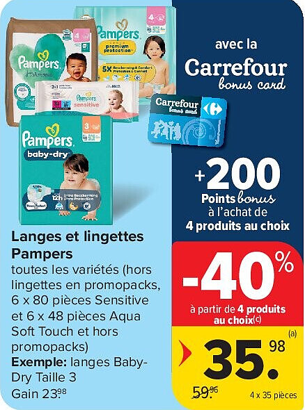 Langes et lingettes Pampers 4 x 35 pièces