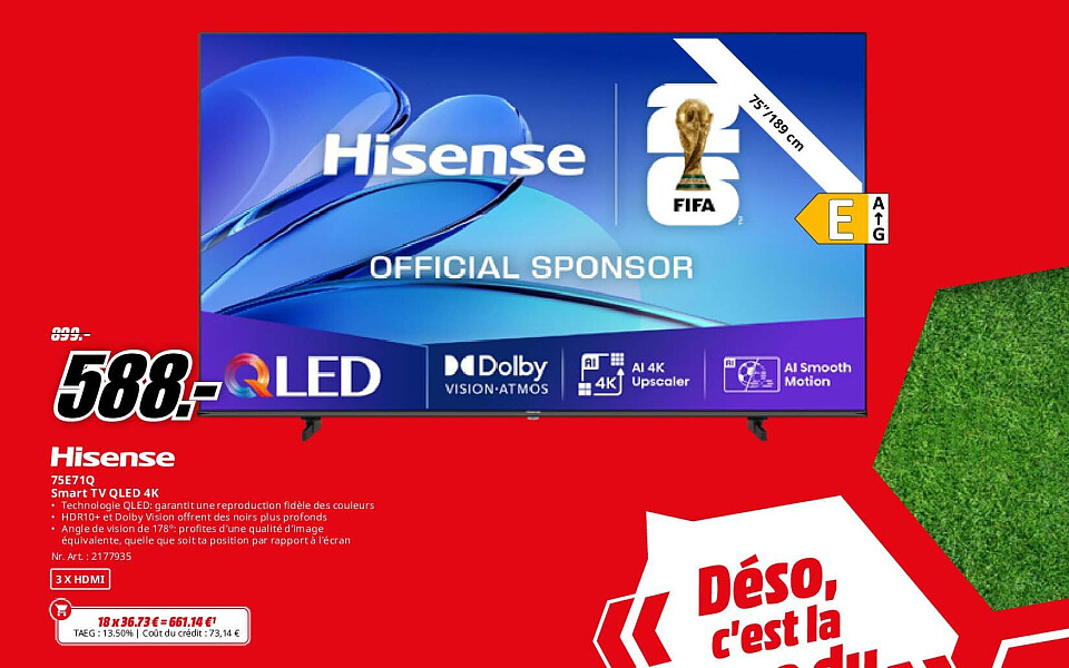 Hisense 75E71Q Smart TV QLED 4K