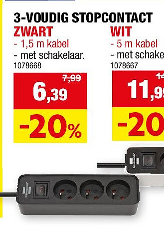 3-VOUDIG STOPCONTACT ZWART