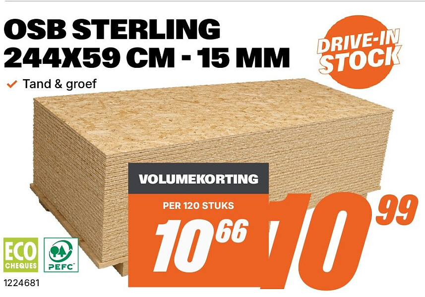 OSB Sterling 244 x 59 cm - 15 mm, volume