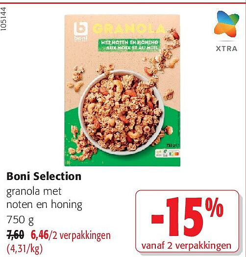Boni Selection granola met noten en honing 750 g