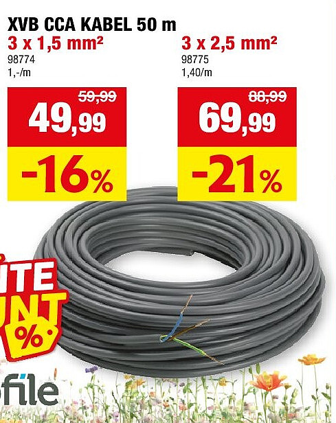 XVB CCA KABEL 50 m 3 x 1,5 mm²