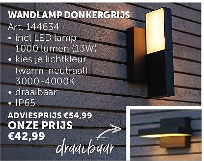 WANDLAMP DONKERGRIJS