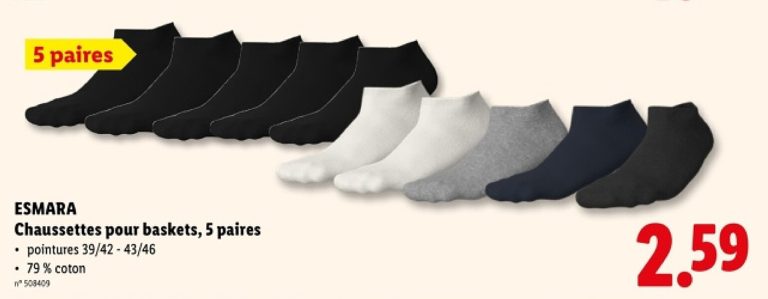 Chaussettes pour baskets, 5 paires