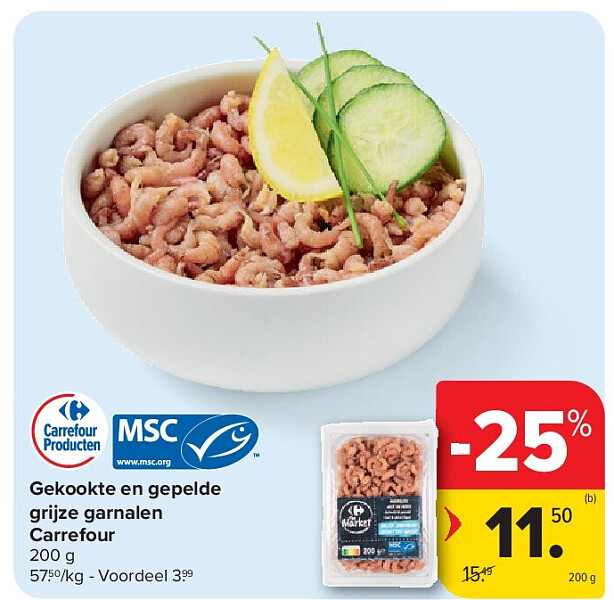 Gekookte en gepelde grijze garnalen Carrefour