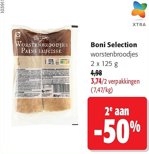 Boni Selection worstenbroodjes 2 x 125 g