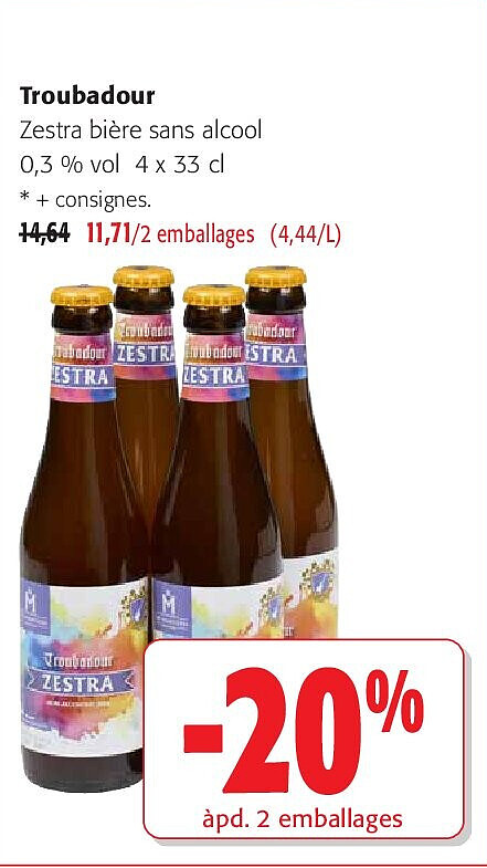 Troubadour Zestra bière sans alcool 0,3 % vol 4 x 33 cl