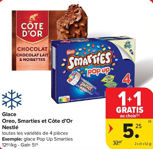 Glace Oreo, Smarties et Côte d’Or Nestlé 2 x (4 x 52 g)