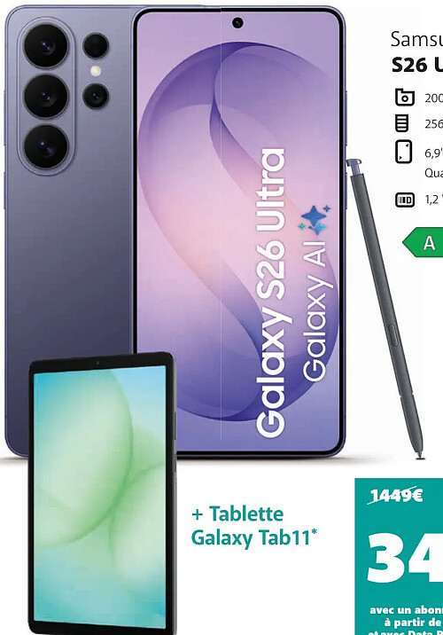 Samsung Galaxy S26 Ultra 5G 256 GB + tablette Samsung Galaxy Tab11