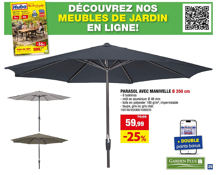 PARASOL AVEC MANIVELLE Ø 350 cm