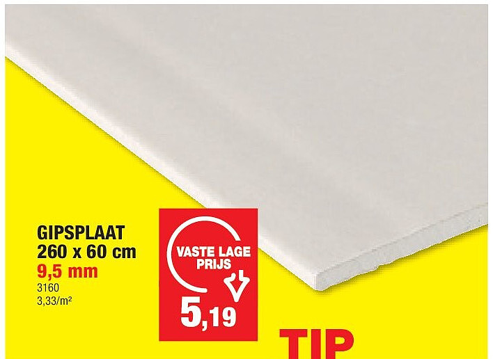 GIPSPLAAT 260 x 60 cm 9,5 mm