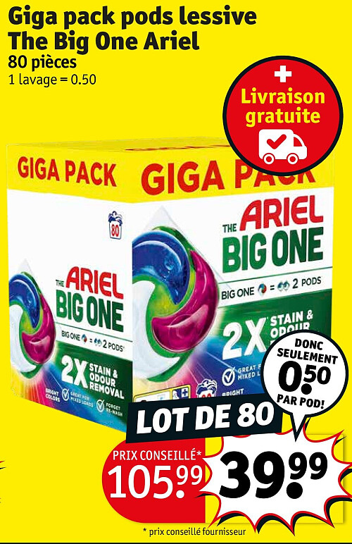 Giga pack pods lessive The Big One Ariel 80 pièces