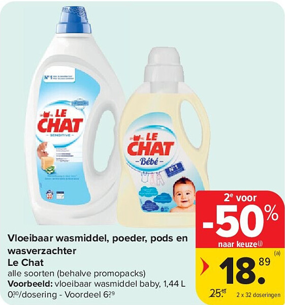 Vloeibaar wasmiddel, poeder, pods en wasverzachter Le Chat