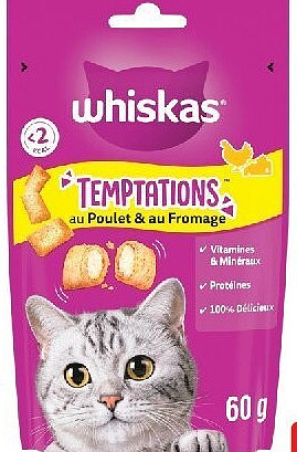 Temptations friandises pour chat au poulet et au fromage Whiskas 60 g