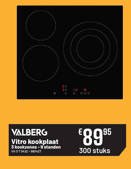 Vitro kookplaat 3 kookzones - 9 standen VH 3 T 342C