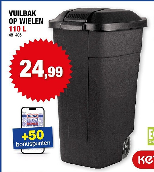 VUILBAK OP WIELEN 110 L