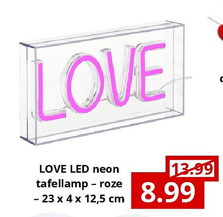 LOVE LED neon tafellamp – roze – 23 x 4 x 12,5 cm