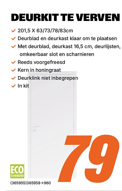 Deurkit te verven 201,5 x 63/73/78/83 cm - honingraatkern