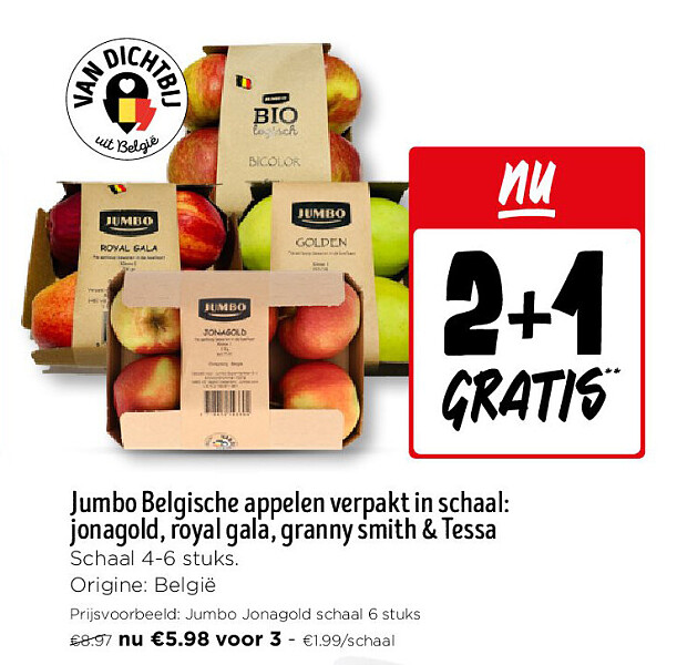 Jumbo Belgische appelen verpakt in schaal: jonagold, royal gala, granny smith & Tessa