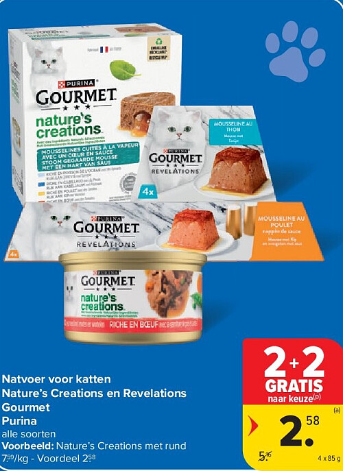 Natvoer voor katten Nature’s Creations en Revelations Gourmet Purina