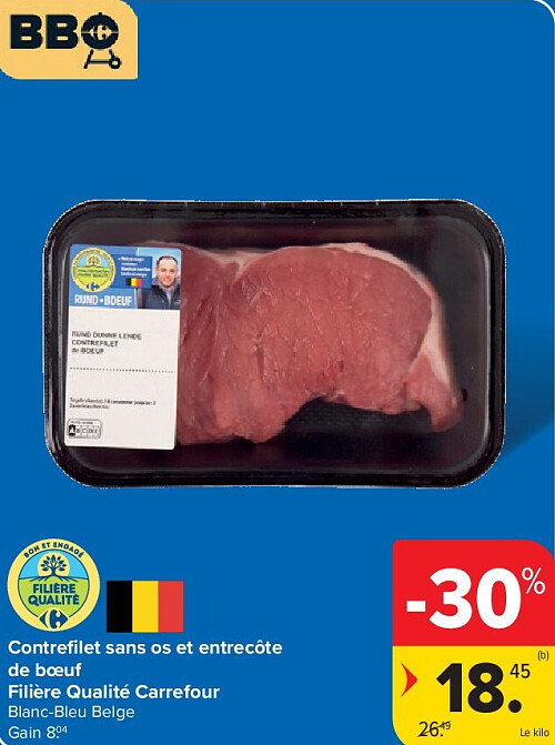 Contrefilet sans os et entrecôte de bœuf Filière Qualité Carrefour