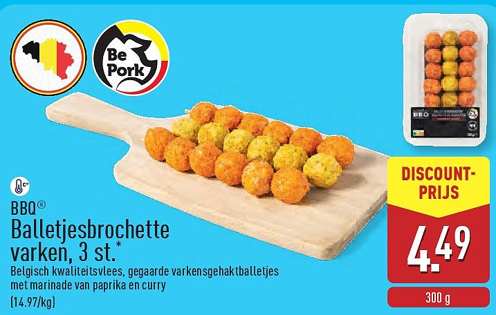 Balletjesbrochette varken, 3st.