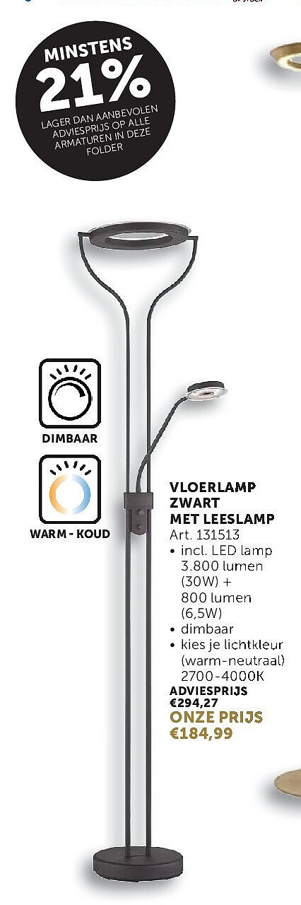 VLOERLAMP ZWART MET LEESLAMP