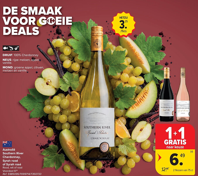 Australië Southern River Chardonnay, Syrah rood of Syrah rosé