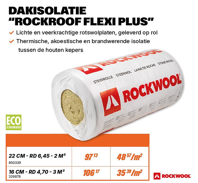 DAKISOLATIE “ROCKROOF FLEXI PLUS” 22 CM - RD 6,45 - 2 M²