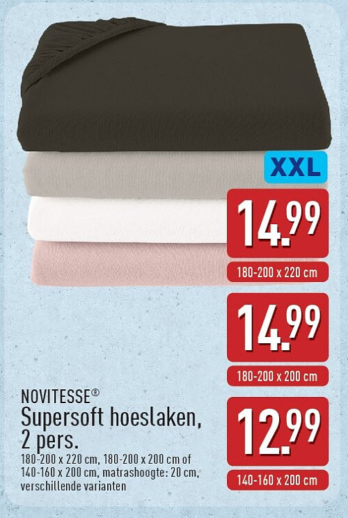 Supersoft hoeslaken, 2 pers. 140-160 x 200 cm