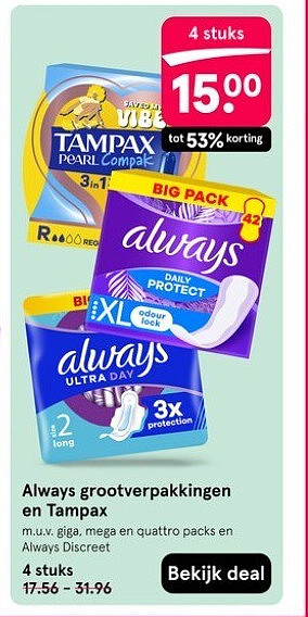 Always grootverpakkingen en Tampax