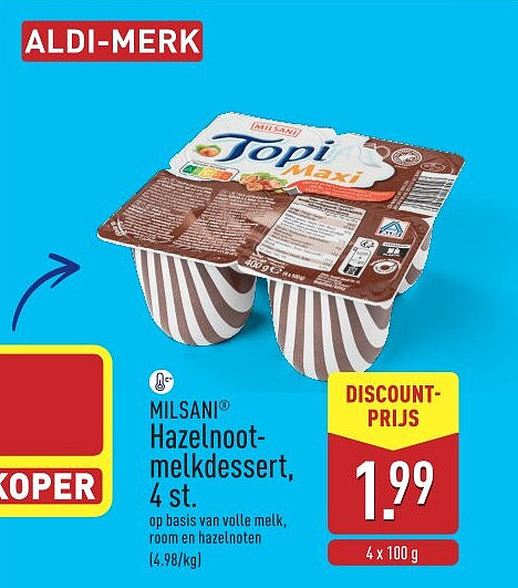 Hazelnootmelkdessert, 4st.