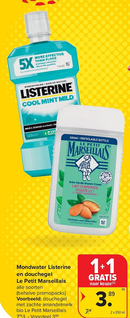 Mondwater Listerine en douchegel Le Petit Marseillais