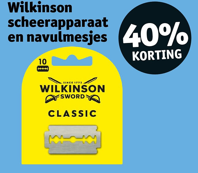 Wilkinson scheerapparaat en navulmesjes 50% KORTING