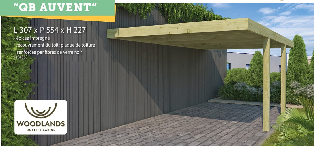 Woodlands QB carport adossé 307x554 cm