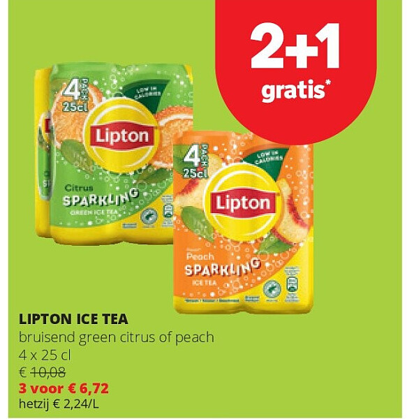 LIPTON ICE TEA bruisend green citrus of peach 4 x 25 cl