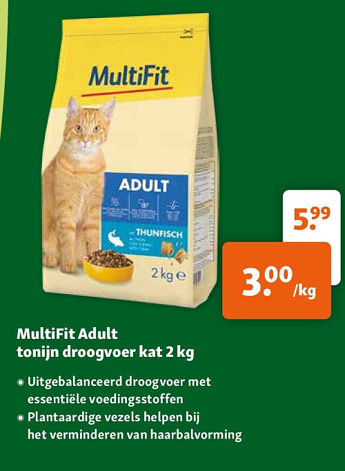 MultiFit Adult tonijn droogvoer kat 2 kg